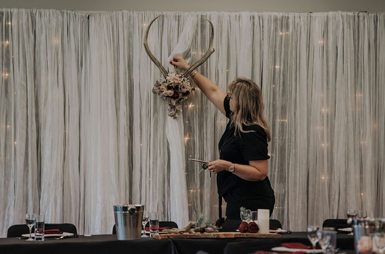 Kylie decorating with event hire products-party planning-Cheers Weddings and Events-Whangarei